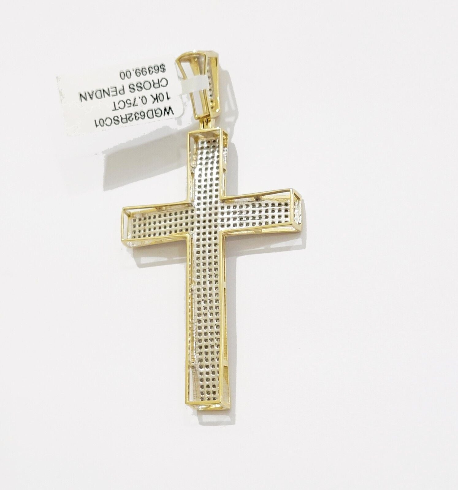 Real 10k Yellow Gold Diamond Cross Charm Pendant 0.75 CT Men Jesus Cross 2.5Inch - Reva Jeweler