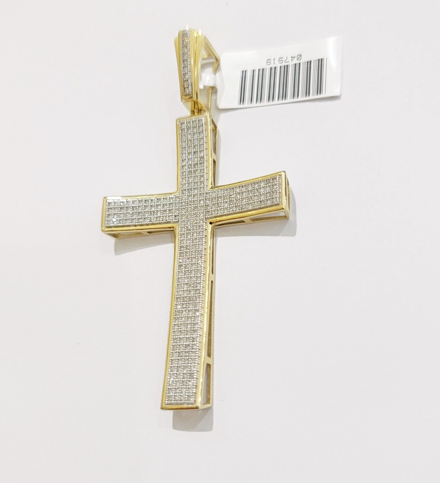 Real 10k Yellow Gold Diamond Cross Charm Pendant 0.75 CT Men Jesus Cross 2.5Inch - Reva Jeweler