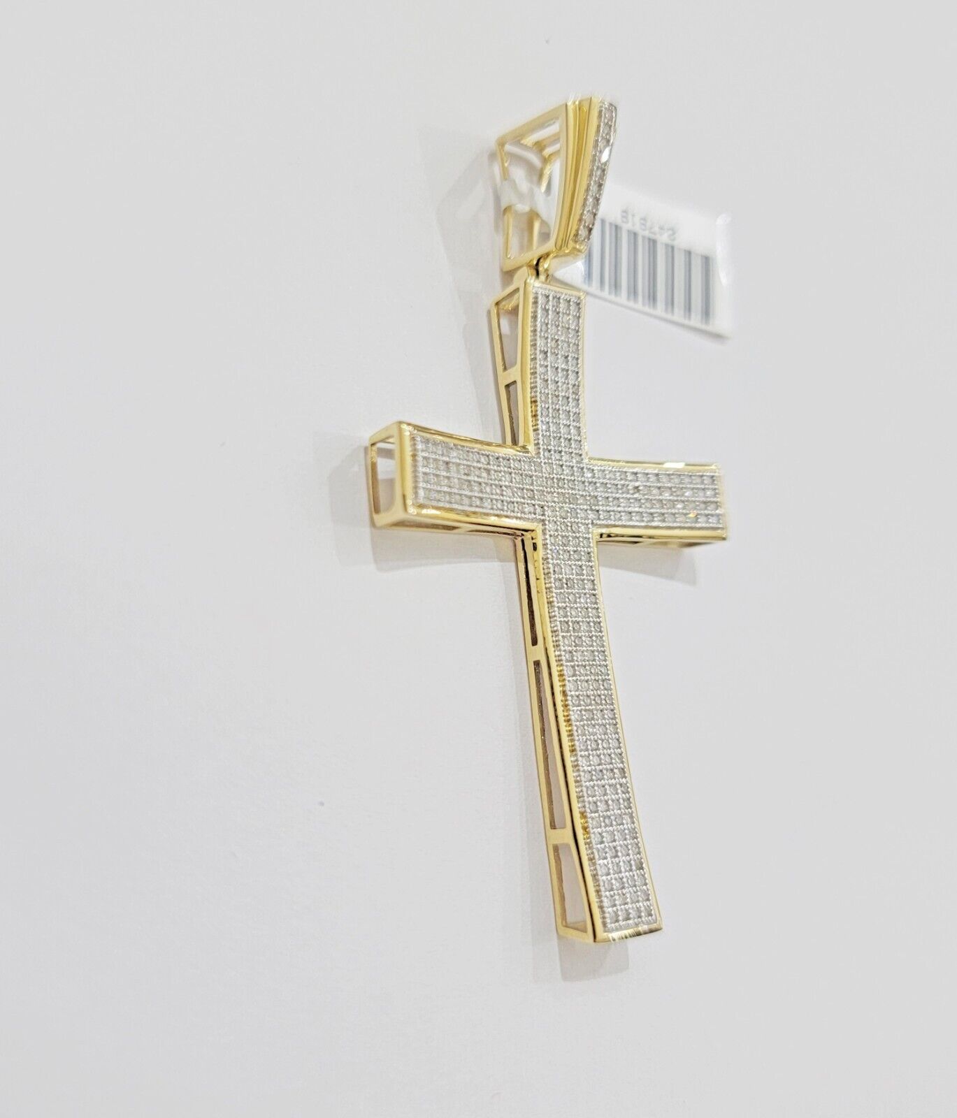Real 10k Yellow Gold Diamond Cross Charm Pendant 0.75 CT Men Jesus Cross 2.5Inch - Reva Jeweler
