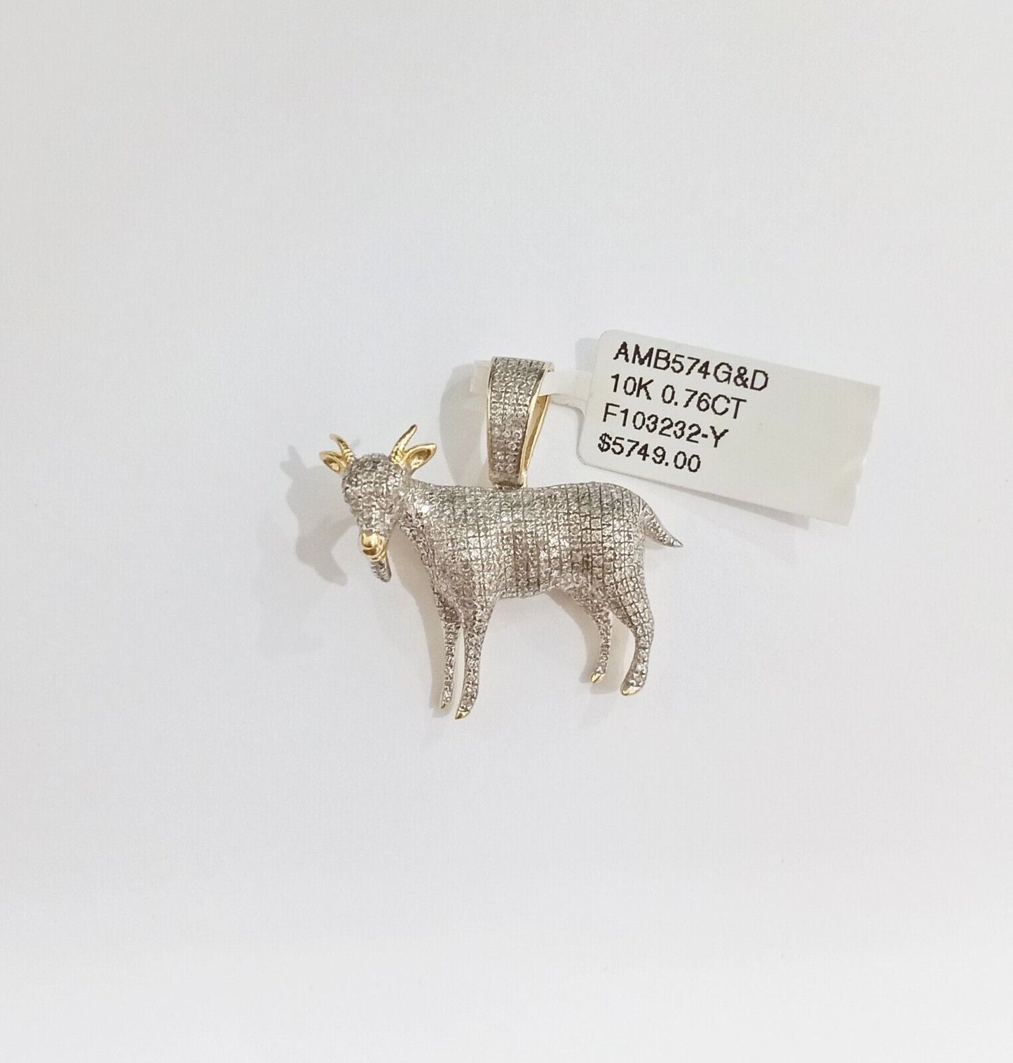 Real 10k Yellow Gold Diamond Goat Charm & Natural Diamonds 0.75 CT GOAT Pendant - GoldenlinQ