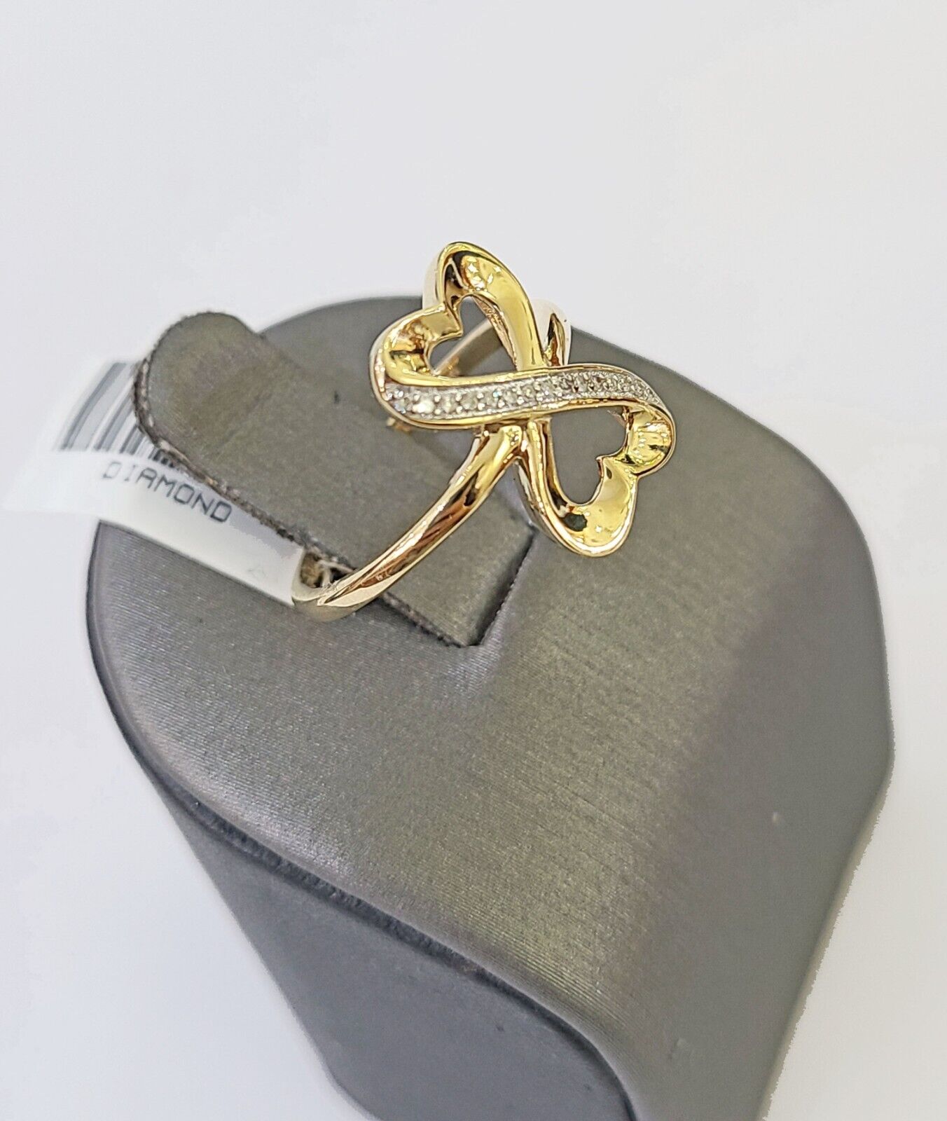 Real 10k Yellow Gold Diamond Ladies Ring 2 Hearts Women Engagement Wedding - Reva Jeweler