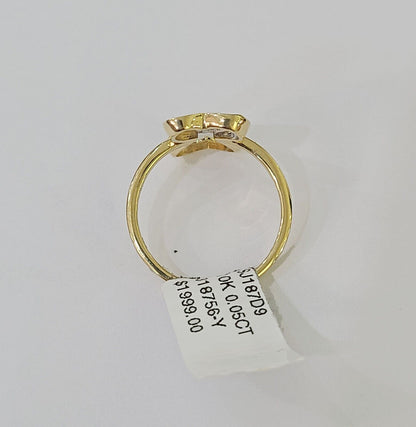 Real 10k Yellow Gold Diamond Ladies Ring 2 Hearts Women Engagement Wedding - Reva Jeweler