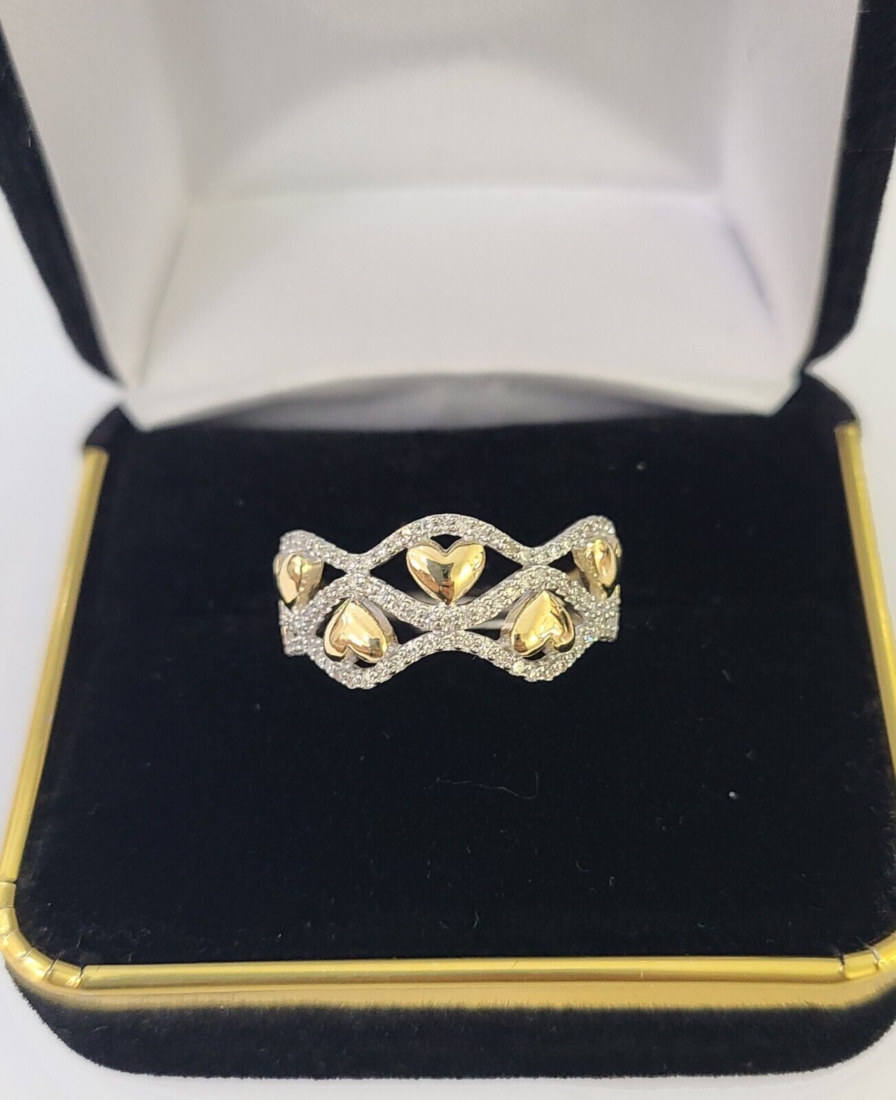 Real 10k Yellow Gold Diamond Ladies Ring 5 Hearts Women Engagement Wedding - Reva Jeweler