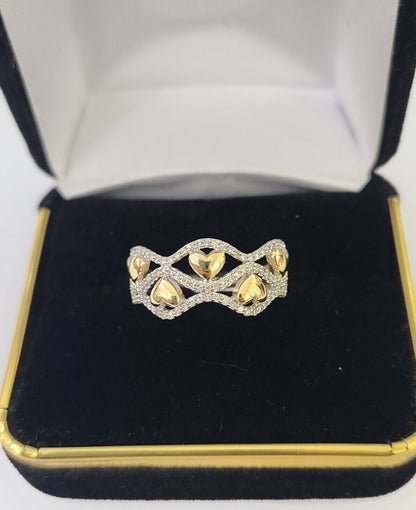 Real 10k Yellow Gold Diamond Ladies Ring 5 Hearts Women Engagement Wedding - Reva Jeweler