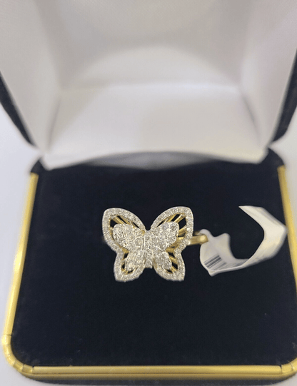 Real 10k Yellow Gold Diamond Ladies Ring Butterfly Women Engagement Wedding - Reva Jeweler