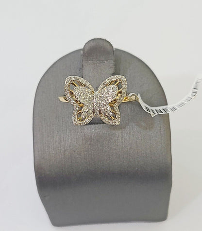 Real 10k Yellow Gold Diamond Ladies Ring Butterfly Women Engagement Wedding - Reva Jeweler