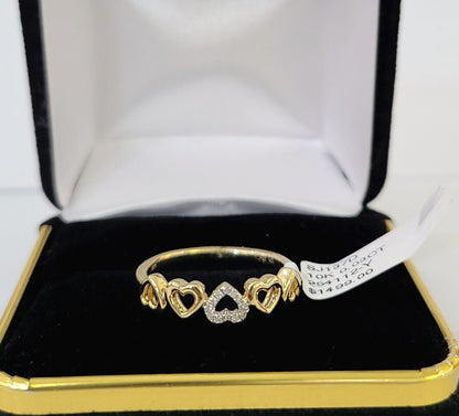 Real 10k Yellow Gold Diamond Ladies Ring Heart Shaped Women Engagement Wedding - Reva Jeweler
