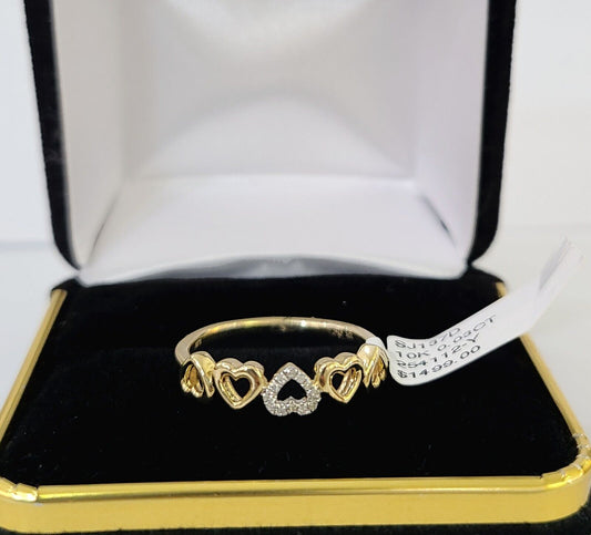 Real 10k Yellow Gold Diamond Ladies Ring Heart Shaped Women Engagement Wedding - Reva Jeweler