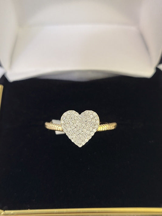 Real 10k Yellow Gold Diamond Ladies Ring Heart Shaped Women Engagement Wedding - Reva Jeweler