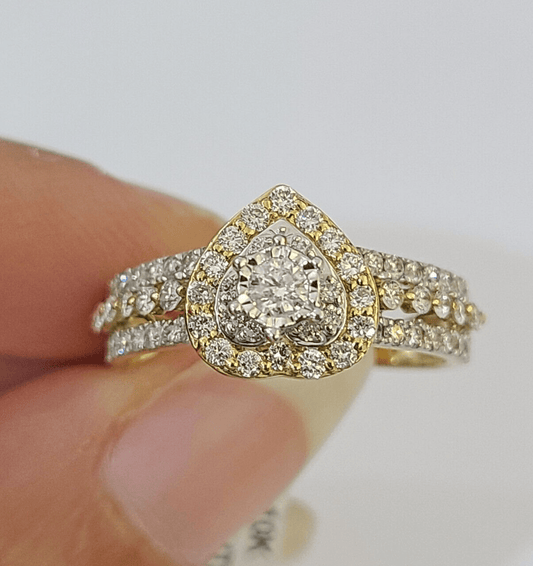 REAL 10k Yellow Gold Diamond Ladies Ring Hearts Women Engagement Wedding - Reva Jeweler