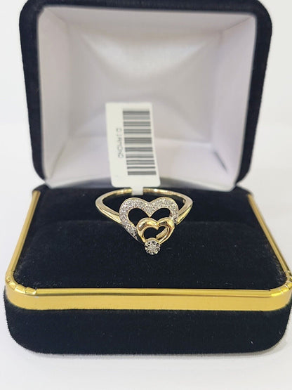 REAL 10k Yellow Gold Diamond Ladies Ring Hearts Women Engagement Wedding - Reva Jeweler