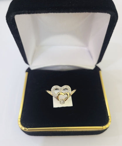 REAL 10k Yellow Gold Diamond Ladies Ring Hearts Women Engagement Wedding - Reva Jeweler