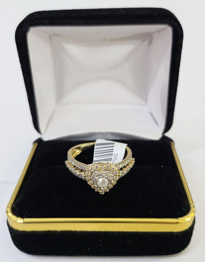 REAL 10k Yellow Gold Diamond Ladies Ring Hearts Women Engagement Wedding - Reva Jeweler