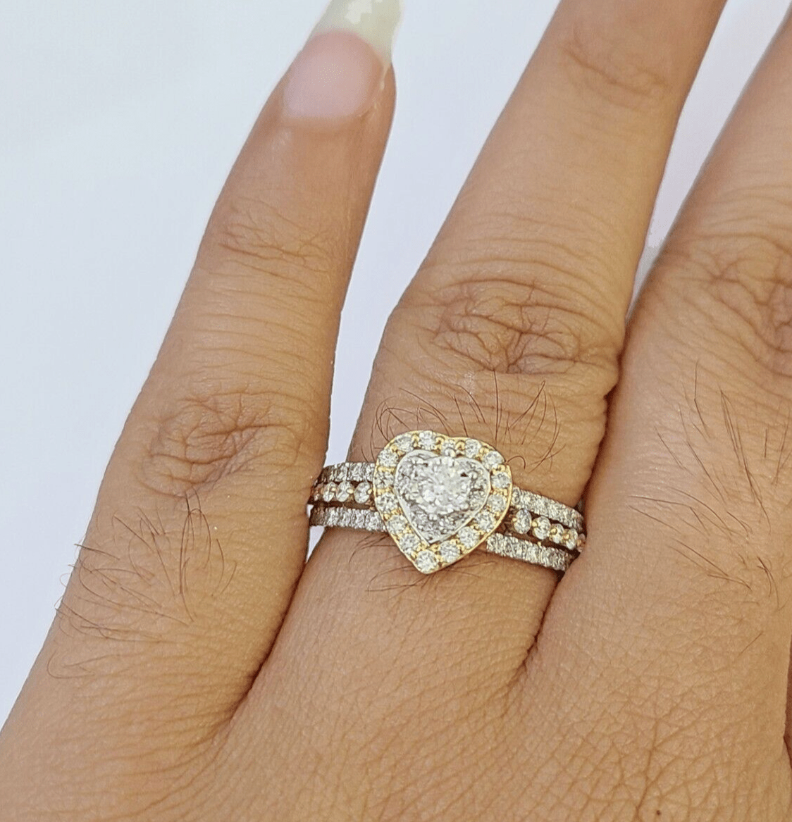 REAL 10k Yellow Gold Diamond Ladies Ring Hearts Women Engagement Wedding - Reva Jeweler