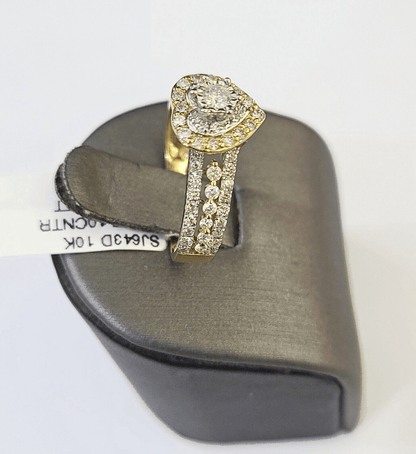 REAL 10k Yellow Gold Diamond Ladies Ring Hearts Women Engagement Wedding - Reva Jeweler