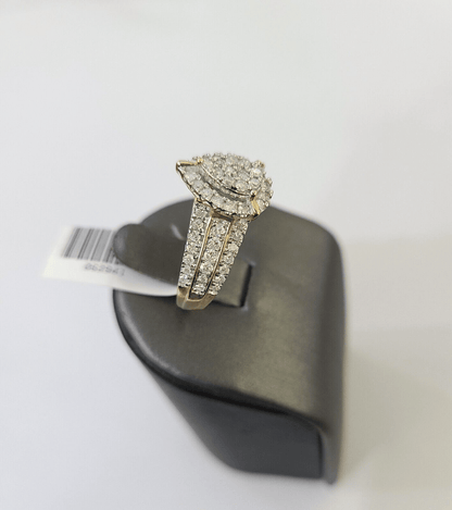 Real 10k Yellow Gold Diamond Ladies Ring pear Shape Women Engagement Wedding - Reva Jeweler