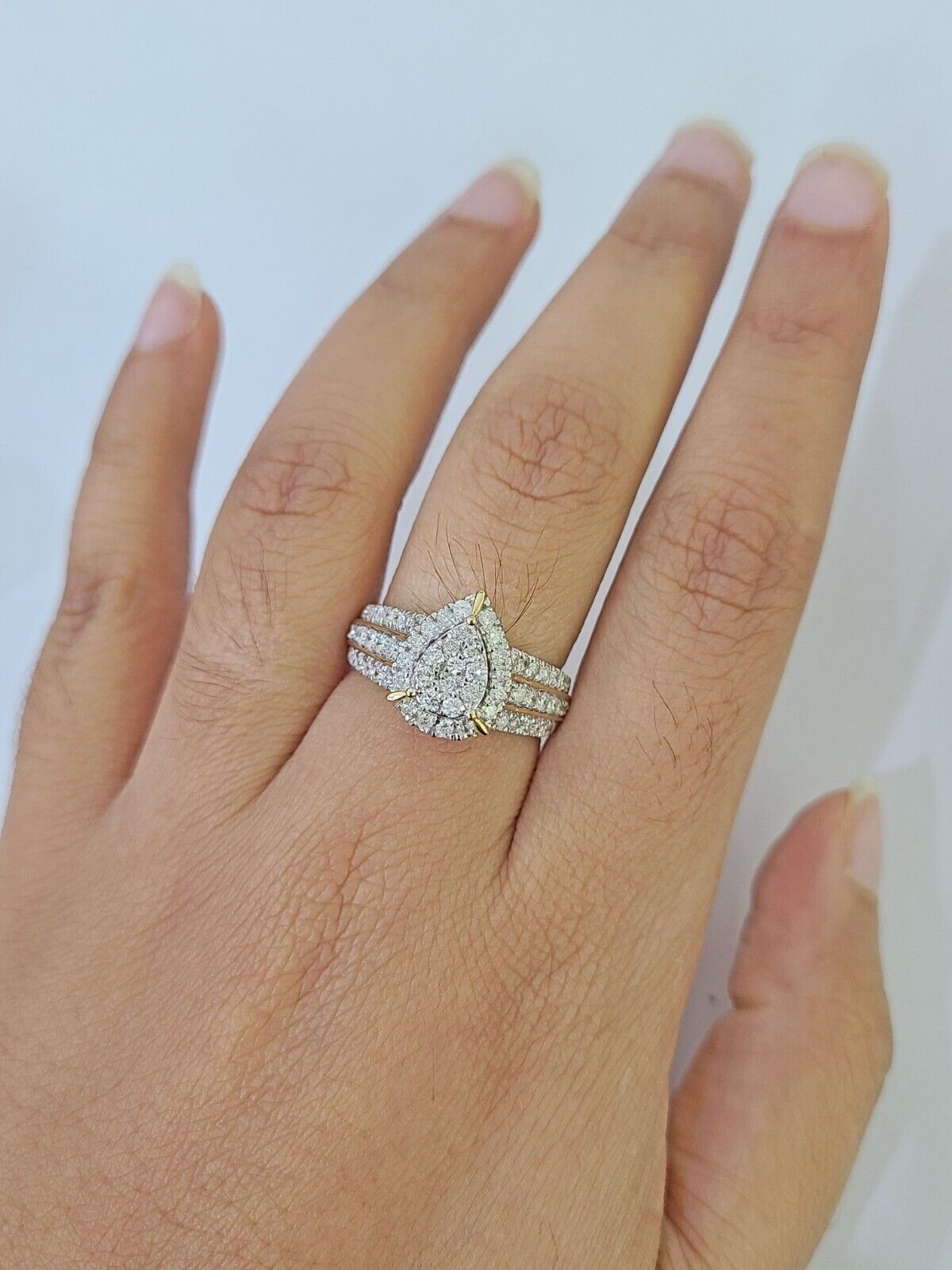 Real 10k Yellow Gold Diamond Ladies Ring pear Shape Women Engagement Wedding - Reva Jeweler
