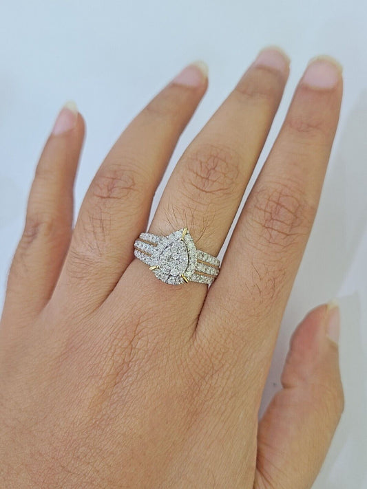 Real 10k Yellow Gold Diamond Ladies Ring pear Shape Women Engagement Wedding - Reva Jeweler