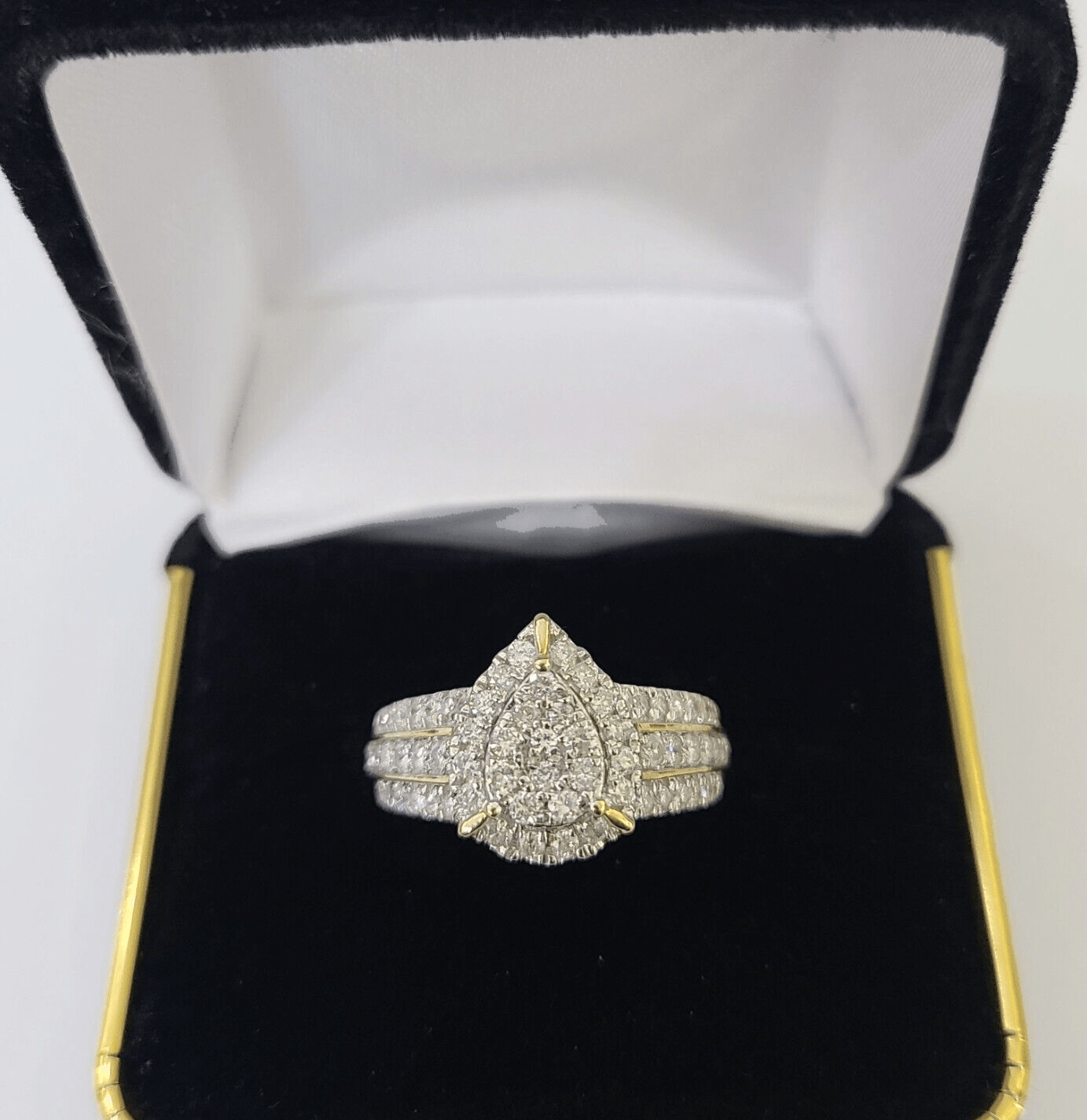 Real 10k Yellow Gold Diamond Ladies Ring pear Shape Women Engagement Wedding - Reva Jeweler