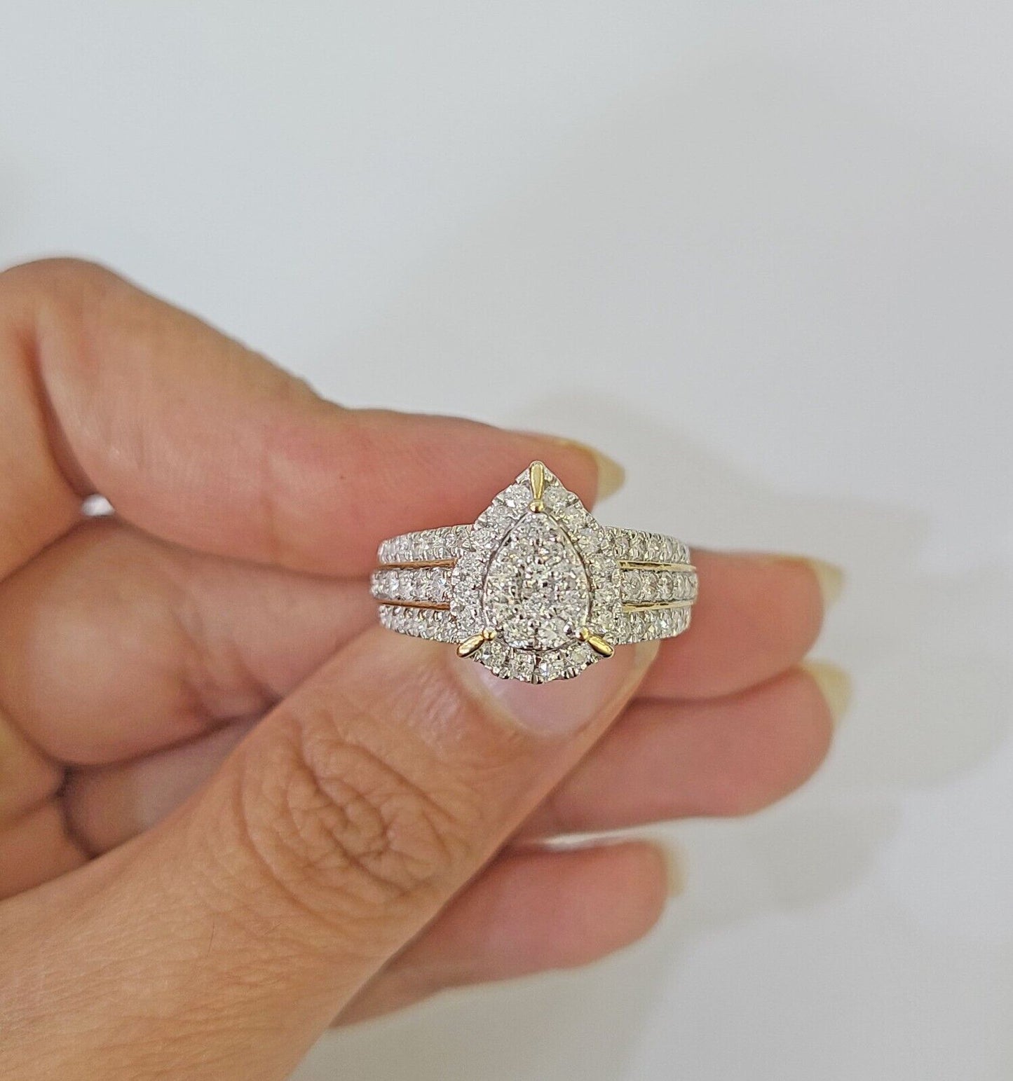 Real 10k Yellow Gold Diamond Ladies Ring pear Shape Women Engagement Wedding - Reva Jeweler
