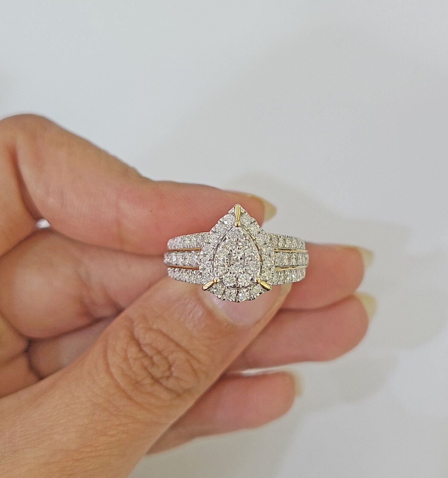 Real 10k Yellow Gold Diamond Ladies Ring pear Shape Women Engagement Wedding - Reva Jeweler