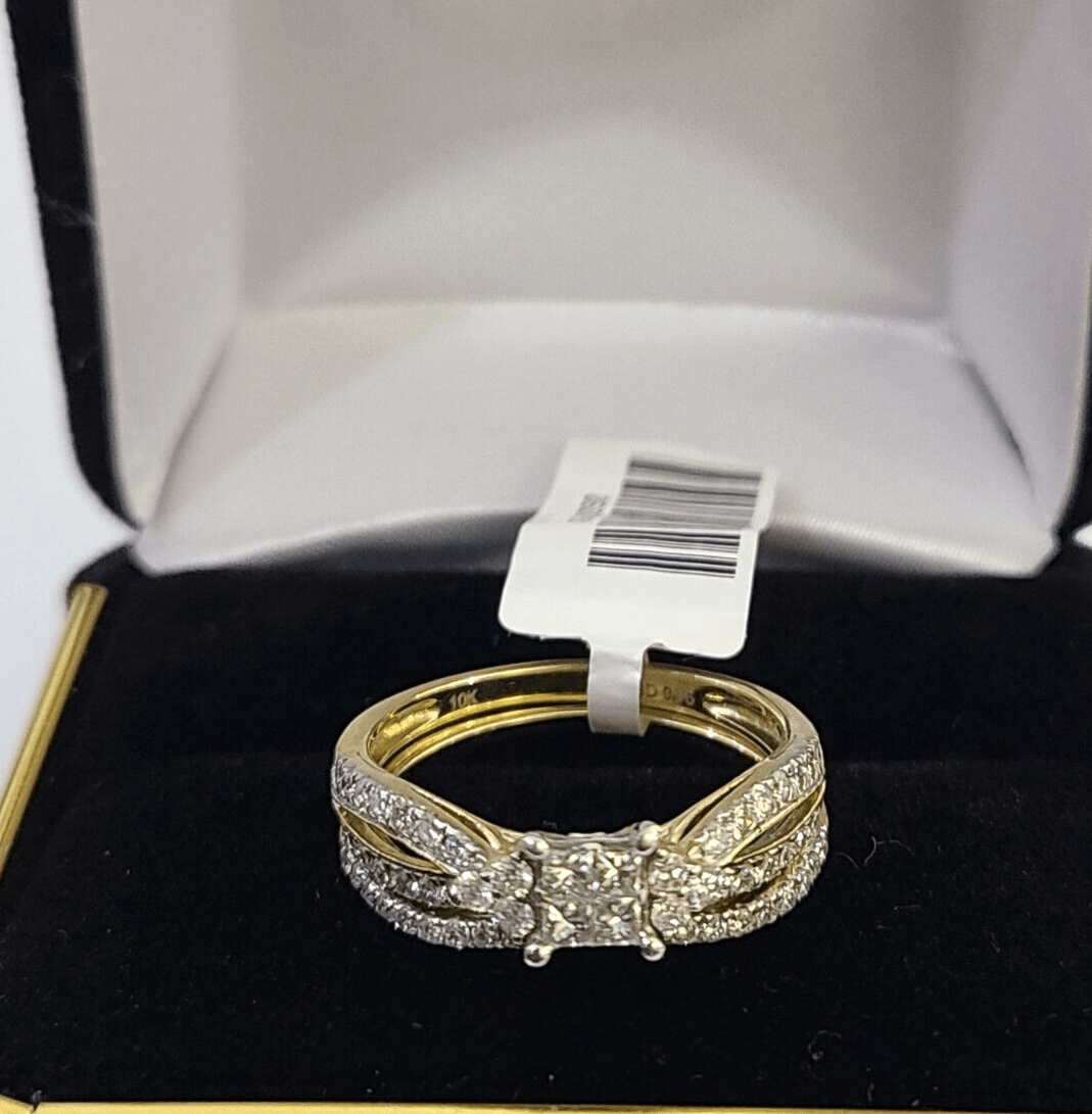 Real 10k Yellow Gold Diamond Ladies Ring SET Women Engagement Wedding - Reva Jeweler