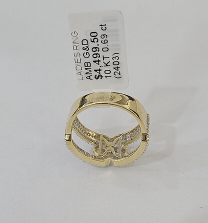 Real 10k Yellow Gold Diamond Ladies Ring Women Casual Engagement Wedding - Reva Jeweler