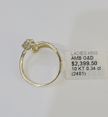 Real 10k Yellow Gold Diamond Ladies Ring Women Casual Engagement Wedding - GoldenlinQ
