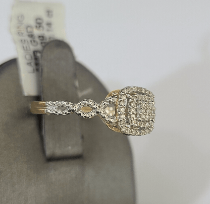 Real 10k Yellow Gold Diamond Ladies Ring Women Casual Engagement Wedding - GoldenlinQ