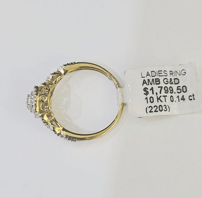 Real 10k Yellow Gold Diamond Ladies Ring Women Casual Engagement Wedding - GoldenlinQ