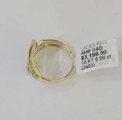 Real 10k Yellow Gold Diamond Ladies Ring Women Casual Engagement Wedding - Reva Jeweler