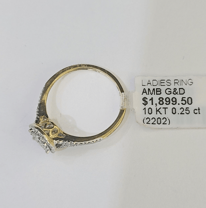 Real 10k Yellow Gold Diamond Ladies Ring Women Casual Engagement Wedding - GoldenlinQ