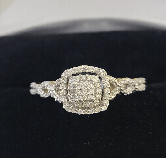 Real 10k Yellow Gold Diamond Ladies Ring Women Casual Engagement Wedding - GoldenlinQ
