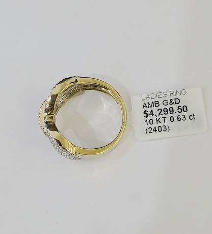 Real 10k Yellow Gold Diamond Ladies Ring Women Casual Engagement Wedding - Reva Jeweler