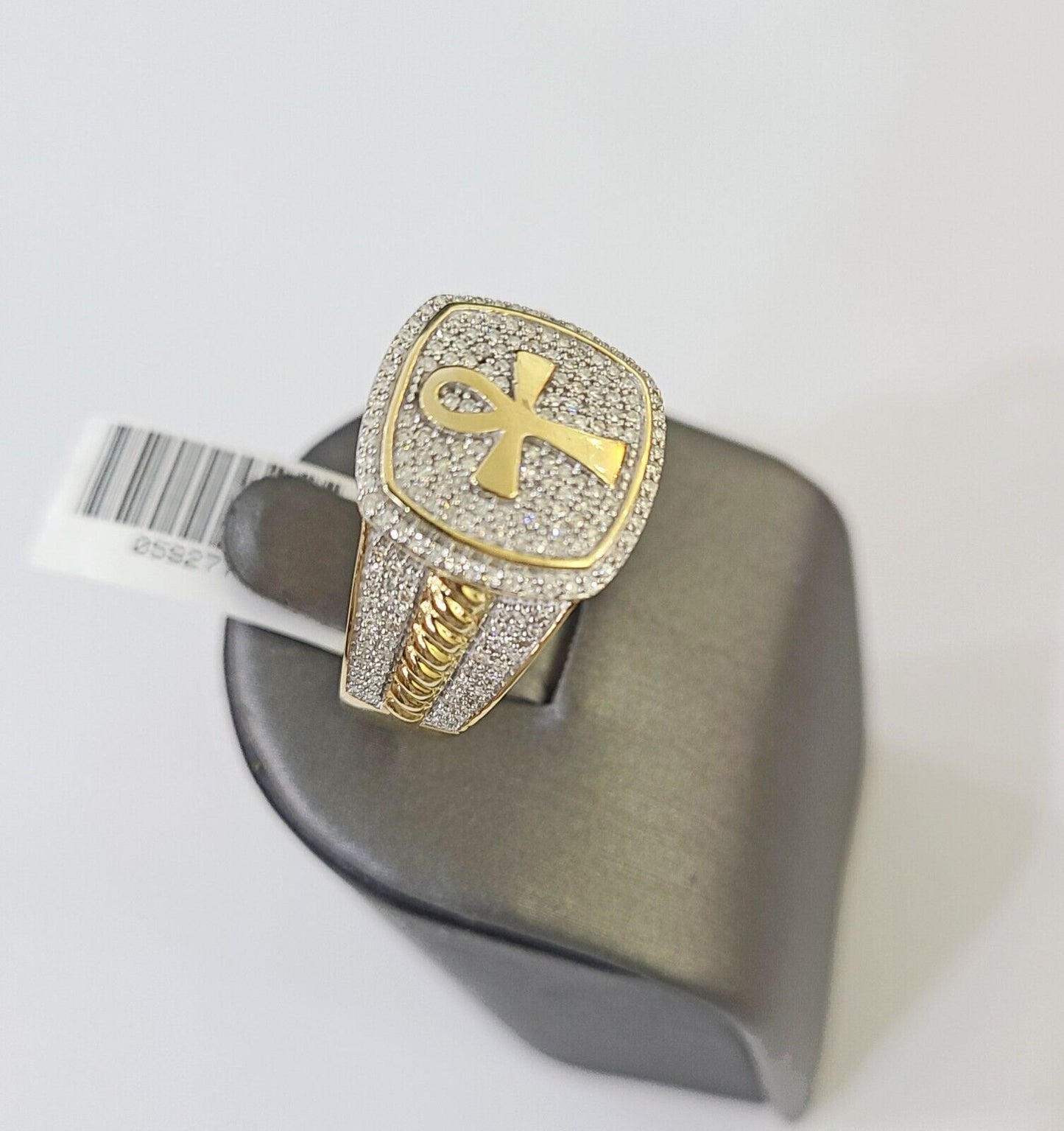 Real 10k Yellow Gold Diamond Mens Ring Ankh Cross Band Wedding Genuine Natural - Reva Jeweler