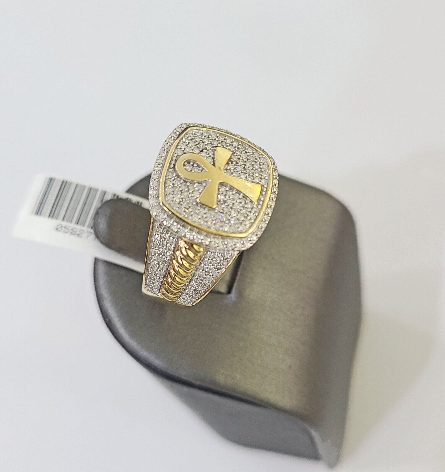 Real 10k Yellow Gold Diamond Mens Ring Ankh Cross Band Wedding Genuine Natural - Reva Jeweler