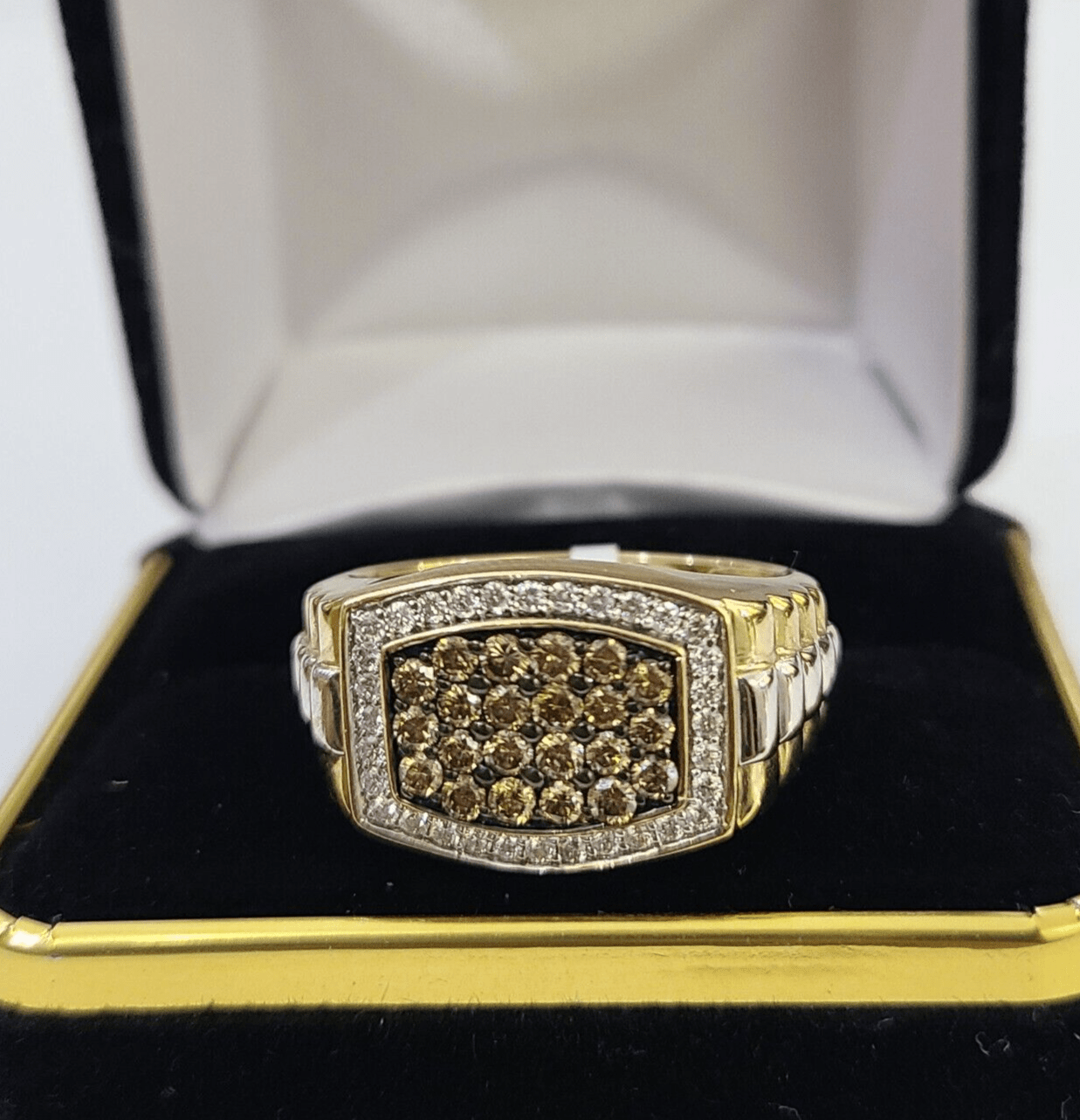 Real 10k Yellow Gold Diamond Mens Ring Band Wedding Casual Genuine Natural - Reva Jeweler