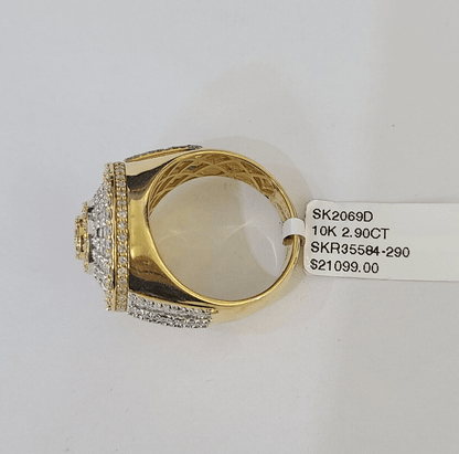 Real 10k Yellow Gold Diamond Mens Ring Band Wedding Casual Genuine Natural - Reva Jeweler