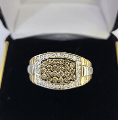 Real 10k Yellow Gold Diamond Mens Ring Band Wedding Casual Genuine Natural - Reva Jeweler