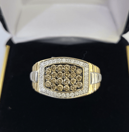 Real 10k Yellow Gold Diamond Mens Ring Band Wedding Casual Genuine Natural - Reva Jeweler