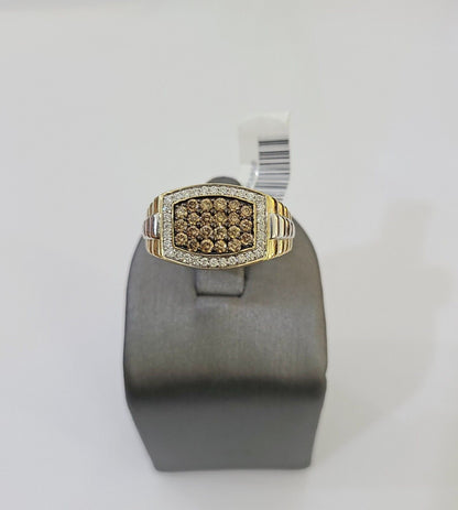 Real 10k Yellow Gold Diamond Mens Ring Band Wedding Casual Genuine Natural - Reva Jeweler
