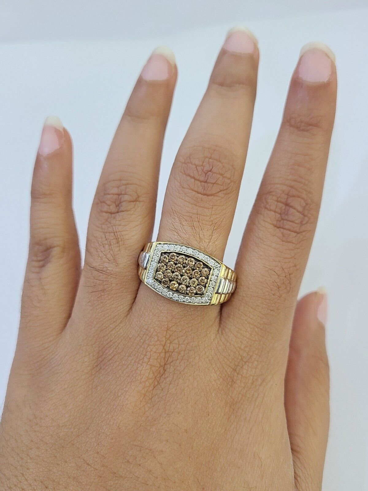 Real 10k Yellow Gold Diamond Mens Ring Band Wedding Casual Genuine Natural - Reva Jeweler