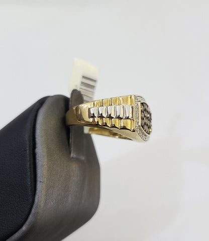 Real 10k Yellow Gold Diamond Mens Ring Band Wedding Casual Genuine Natural - Reva Jeweler