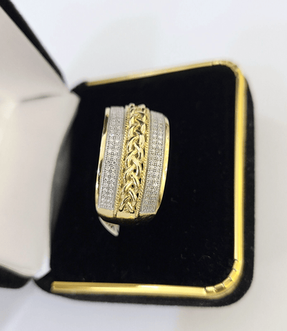 Real 10k Yellow Gold Diamond Mens Ring Band Wedding Genuine Natural - Reva Jeweler