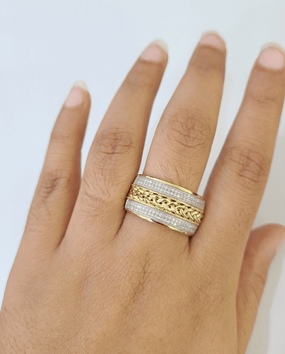 Real 10k Yellow Gold Diamond Mens Ring Band Wedding Genuine Natural - Reva Jeweler