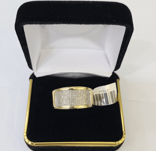 Real 10k Yellow Gold Diamond Mens Ring Band Wedding Genuine Natural - Reva Jeweler