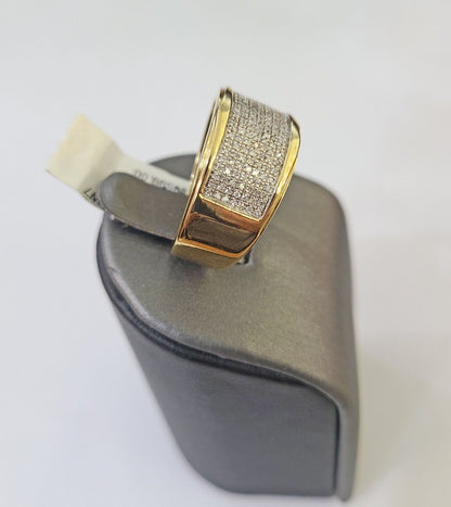 Real 10k Yellow Gold Diamond Mens Ring Band Wedding Genuine Natural - Reva Jeweler