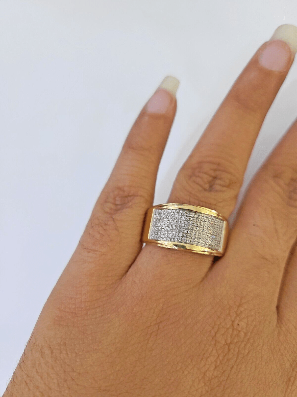 Real 10k Yellow Gold Diamond Mens Ring Band Wedding Genuine Natural - Reva Jeweler