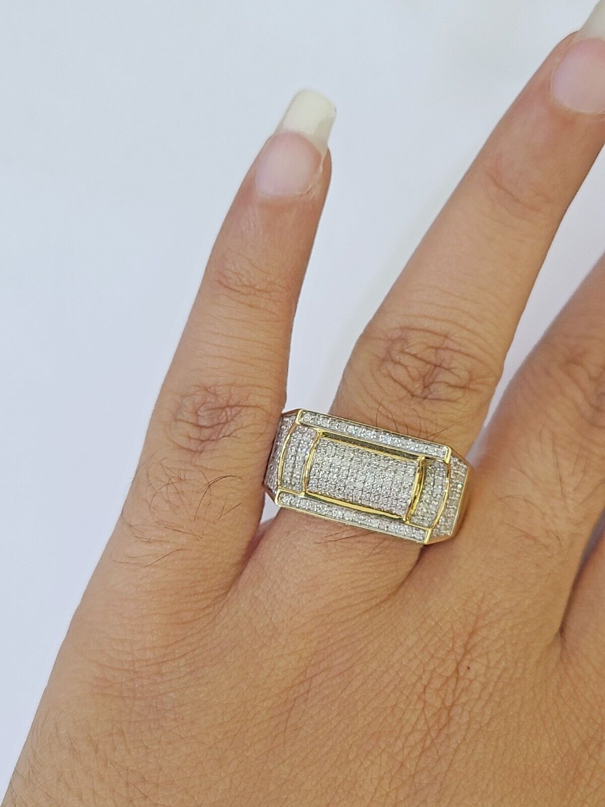 Real 10k Yellow Gold Diamond Mens Ring Band Wedding Genuine Natural - Reva Jeweler