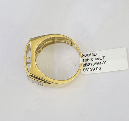 Real 10k Yellow Gold Diamond Mens Ring Band Wedding Genuine Natural - Reva Jeweler